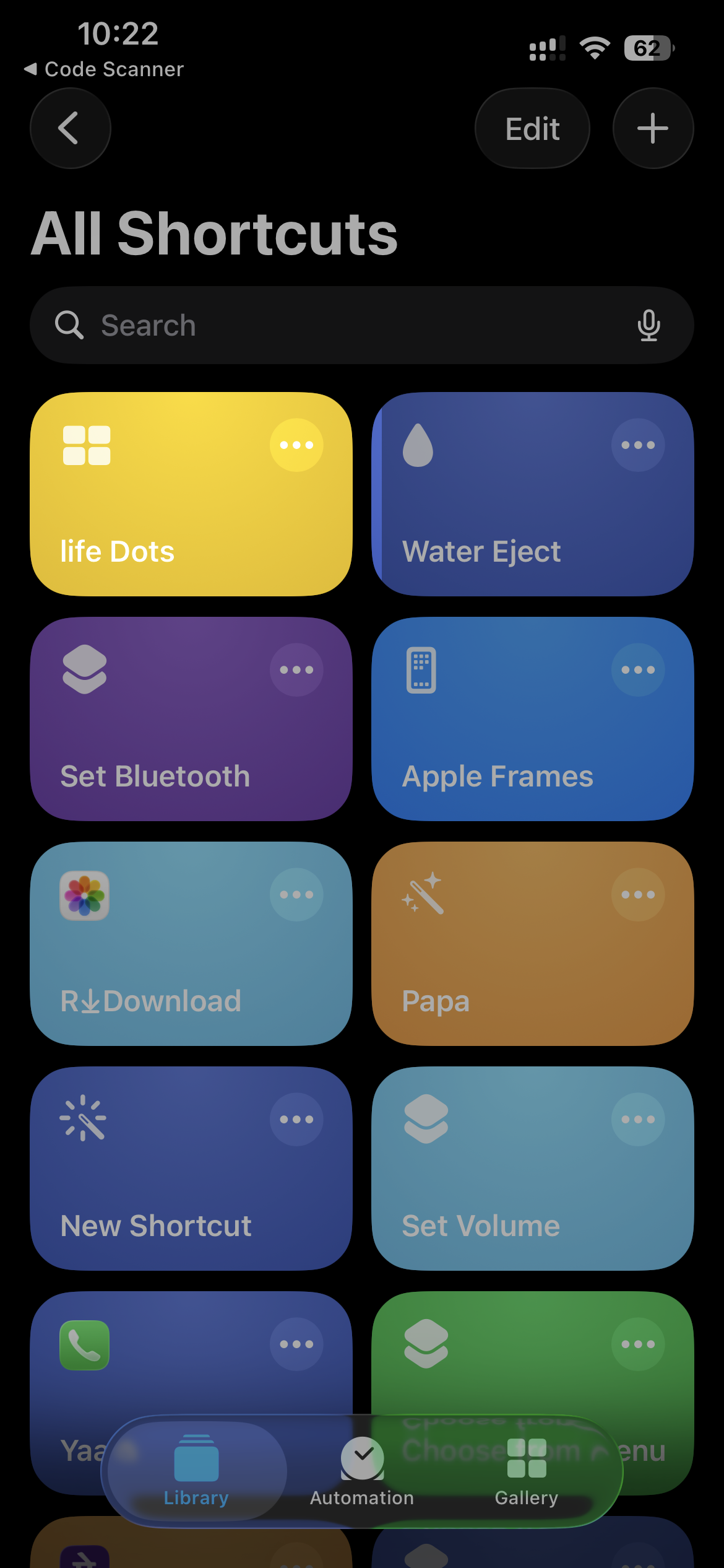 The life Dots shortcut in the Shortcuts app library