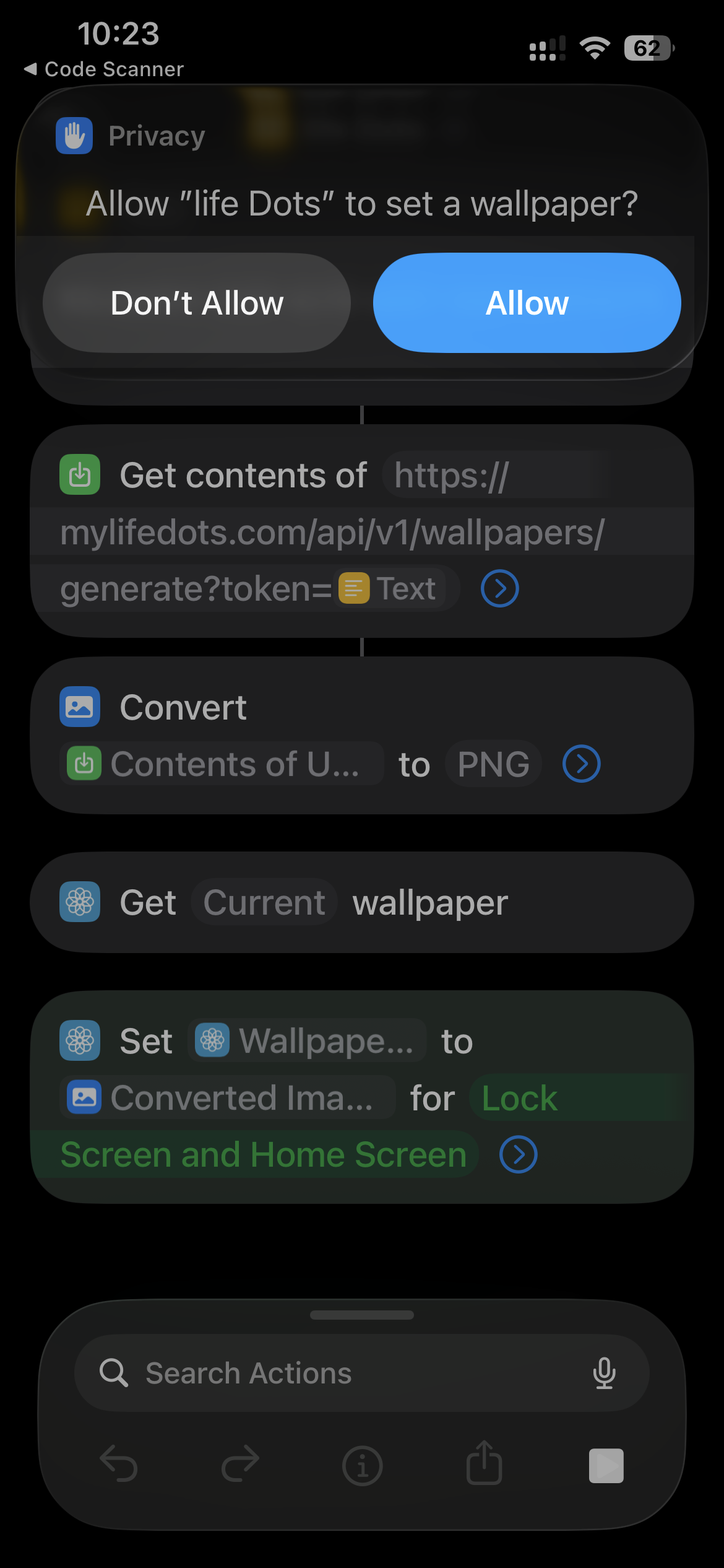 iOS asking permission to let life Dots set your wallpaper